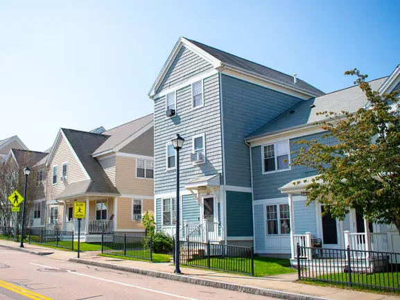 A row of homes on a residential street in Newport
