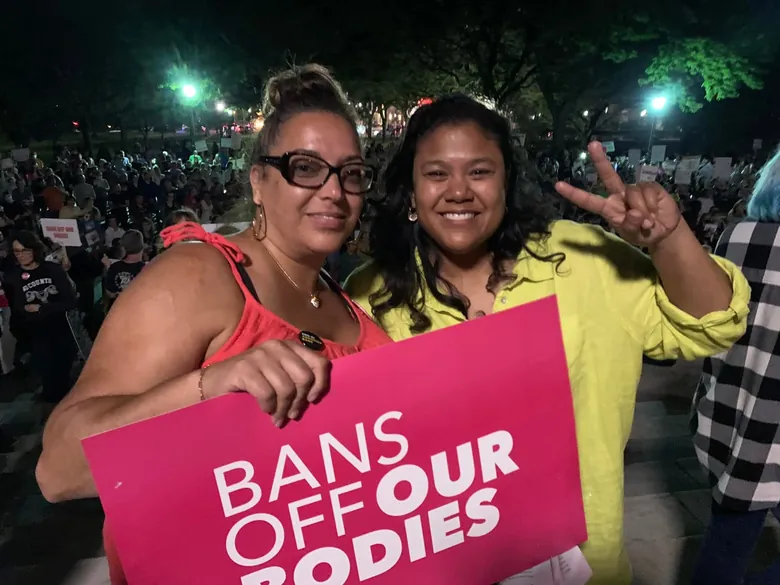 Angela Lima at a Bans Off Our Bodies rally in Rhode Island